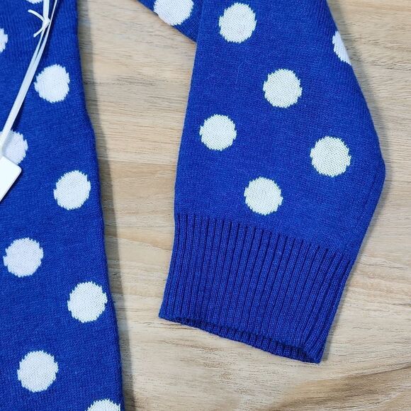 🔥NWT Blue w/White Polka Dot Buttoned 3/4 Sleeve Cardigan Sweater Large - Picture 6 of 13